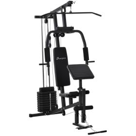 Home Gym Station Multifunction Fitness Workout Bench Black Comprehensive Exercise Hub 58.25L x 42.5W x 81.5H - Black