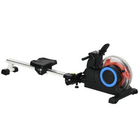Foldable Rower Machine, Water Rowing Machine with Wheels, LCD Monitor and Tablet Holder for Cardio Training, White - White
