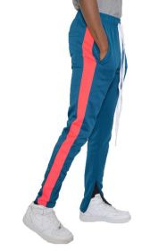 SLIM FIT SINGLE STRIPE TRACK PANT - BLUE ORANGE - M