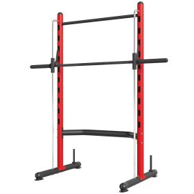 Squat Rack with Pull Up Bar and Barbell Bar Adjustable Bench Press Multi-Function Weight Lifting Half Rack, Red - Red