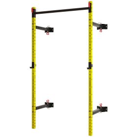 Folding Squat Rack with Pull Up Bar, Wall Mounted and Adjustable, 1000 Pounds Capacity Power Rack, Yellow - Yellow