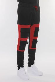 COLOR BLOCK CARGO TRACK PANT - BLACK RED - 3XL