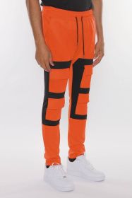 COLOR BLOCK CARGO TRACK PANT - ORANGE BLACK - XL
