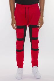 COLOR BLOCK CARGO TRACK PANT - RED BLACK - 2XL