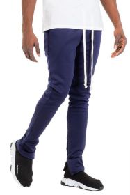 SOLID COLOR PLAIN BASIC TRACK PANTS - NAVY - M