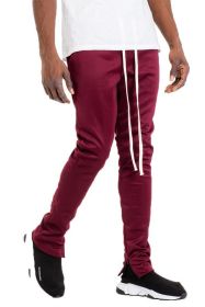 SOLID COLOR PLAIN BASIC TRACK PANTS - BURGUNDY - M