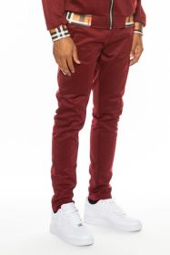 Checkered Plaid Waist Band Track Pants - BURGUNDY - M