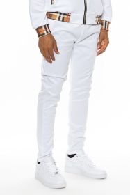 Checkered Plaid Waist Band Track Pants - White - L
