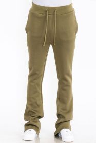 Mens Solid Fleece Flare Stacked PANTS - OLIVE - 34
