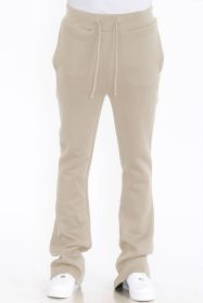 Mens Solid Fleece Flare Stacked PANTS - OATMEAL - 30