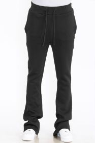 Mens Solid Fleece Flare Stacked PANTS - Black - 32