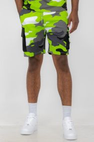 Weiv Mens Full Camo Sweat Shorts - LIME - S