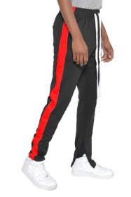 SLIM SKINNY STRIPE DESIGN TRACK PANT JOGGERS - BLACK RED - M