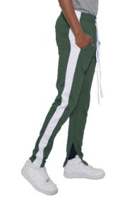 SLIM SKINNY STRIPE DESIGN TRACK PANT JOGGERS - OLIVE WHITE - M