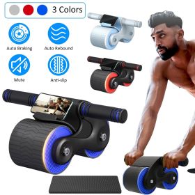 Automatic Rebound Abdominal Wheel Anti-slip AB Roller Wheel with Kneel Pad Phone Holder Home Gym Abdominal Exerciser for Men Women - Blue