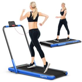 2.25 HP 2-in-1 Folding Walking Pad Treadmill with Remote Control and LED Display - Blue