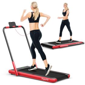 2.25 HP 2-in-1 Folding Walking Pad Treadmill with Remote Control and LED Display - Red