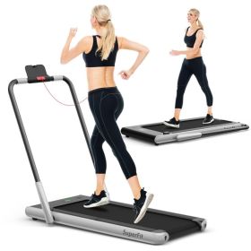 2.25 HP 2-in-1 Folding Walking Pad Treadmill with Remote Control and LED Display - Silver