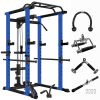 Blue Multi-functional Power Cage, Home Adjustable Pullup Squat Rack 1000Lbs Capacity Comprehensive Fitness Barbell Rack - Blue