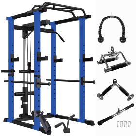 Blue Multi-functional Power Cage, Home Adjustable Pullup Squat Rack 1000Lbs Capacity Comprehensive Fitness Barbell Rack - Blue