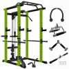 Green Multi-functional Power Cage, Home Adjustable Pullup Squat Rack 1000Lbs Capacity Comprehensive Fitness Barbell Rack - Green