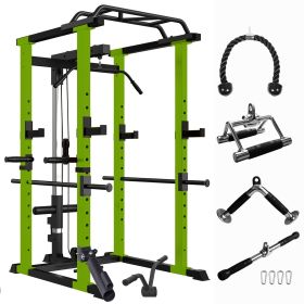 Green Multi-functional Power Cage, Home Adjustable Pullup Squat Rack 1000Lbs Capacity Comprehensive Fitness Barbell Rack - Green