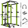 Green Multi-functional Power Cage, Home Adjustable Pullup Squat Rack 1000Lbs Capacity Comprehensive Fitness Barbell Rack Olympic Bar - Green