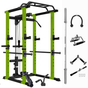 Green Multi-functional Power Cage, Home Adjustable Pullup Squat Rack 1000Lbs Capacity Comprehensive Fitness Barbell Rack Olympic Bar - Green