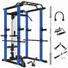 Blue Multi-functional Power Cage, Home Adjustable Pullup Squat Rack 1000Lbs Capacity Comprehensive Fitness Barbell Rack Olympic Bar - Blue