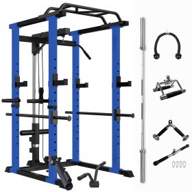 Blue Multi-functional Power Cage, Home Adjustable Pullup Squat Rack 1000Lbs Capacity Comprehensive Fitness Barbell Rack Olympic Bar - Blue