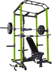 100lb Green Home Gym Set Multi-functional Power Cage, Home Adjustable Pullup Squat Rack 1000Lbs Capacity Comprehensive Fitness Barbell Rack - Green