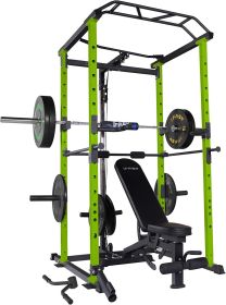160lb Green Home Gym Set Multi-functional Power Cage, Home Adjustable Pullup Squat Rack 1000Lbs Capacity Comprehensive Fitness Barbell Rack - Green