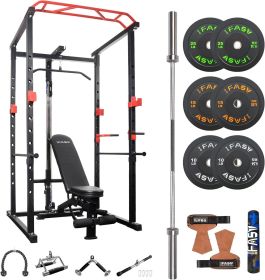 Multi-functional Power Cage,Home Adjustable Pullup Squat Rack 1000Lbs Capacity Comprehensive Fitness Barbell Rack - Black-Red