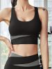 2 Pieces Contrast Color Patchwork Yoga Set, Wide Strap Sports Bra & Overlap Leggings, Women's Activewear - Black - L(8/10)