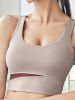 2 Pieces Contrast Color Patchwork Yoga Set, Wide Strap Sports Bra & Overlap Leggings, Women's Activewear - Blue - XL(12)