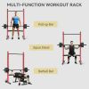 Squat Rack with Pull Up Bar and Barbell Bar Adjustable Bench Press Multi-Function Weight Lifting Half Rack, Red - Red