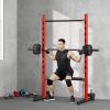 Squat Rack with Pull Up Bar and Barbell Bar Adjustable Bench Press Multi-Function Weight Lifting Half Rack, Red - Red