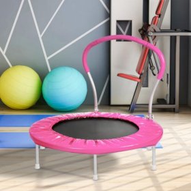Metal Construction Trampoline With Handles. Suitable For Outdoor Children And Family Activities. Durable Design. (Color: Pink)