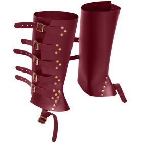 Medieval Renaissance Knight PU Leather Punk Leggings Boots Shoe Cover (Color: Wine Red)