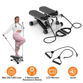 Exercise Stepper for Women Mini Fitness Stepper with 2 Resistance Bands LCD Monitor Max 330.7LBS Load Stair Stepper Quiet Stepper (color: Grey)