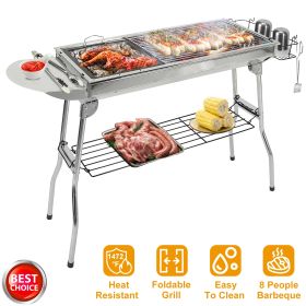 16.7x10x17.7 Inch Portable Charcoal Grill Foldable BBQ Suitcase Grill Rack For Outdoor Camping Picnic Garden BBQ (Color: silver)