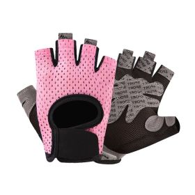 Gym Fitness Gloves Women Weight Lifting Yoga Breathable Half Finger Anti-Slip Pad Bicycle Cycling Glove Sport Exercise Equipment (color: Pink, size: XL)