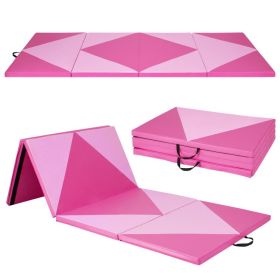 4-Panel PU Leather Folding Exercise Gym Mat with Hook and Loop Fasteners (color: Pink)
