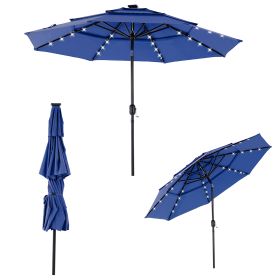 10FT 3-Tier Solar Patio Umbrella With 32 LED Lights, Outdoor Umbrellas With Push Button Tilt And Crank (Color: Blue)